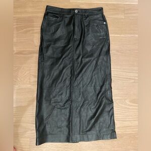 Frame Black Leather Midi Skirt